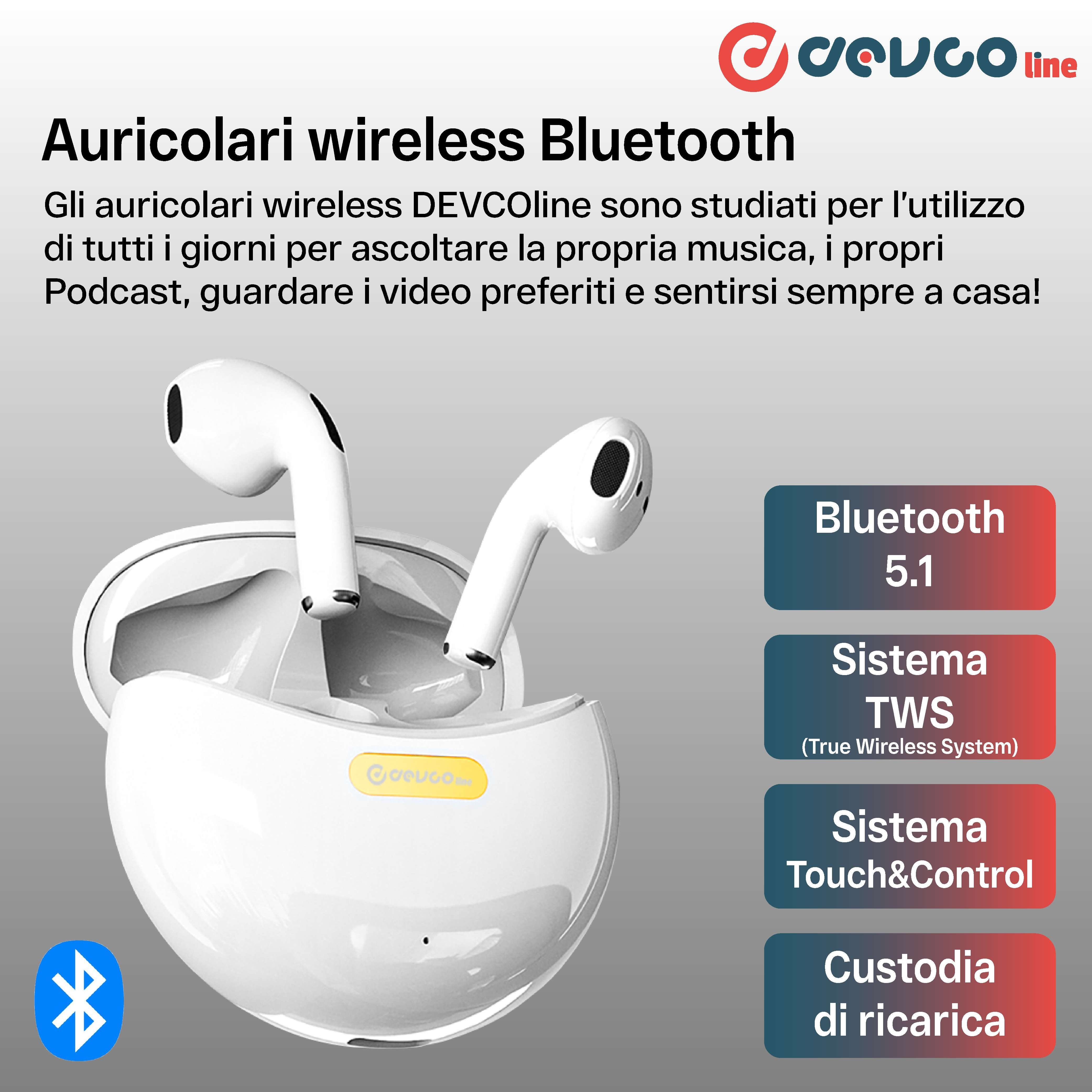 Auricolari Bluetooth 5.1 Wireless Colorati - DEVCOline - AT AU TWS