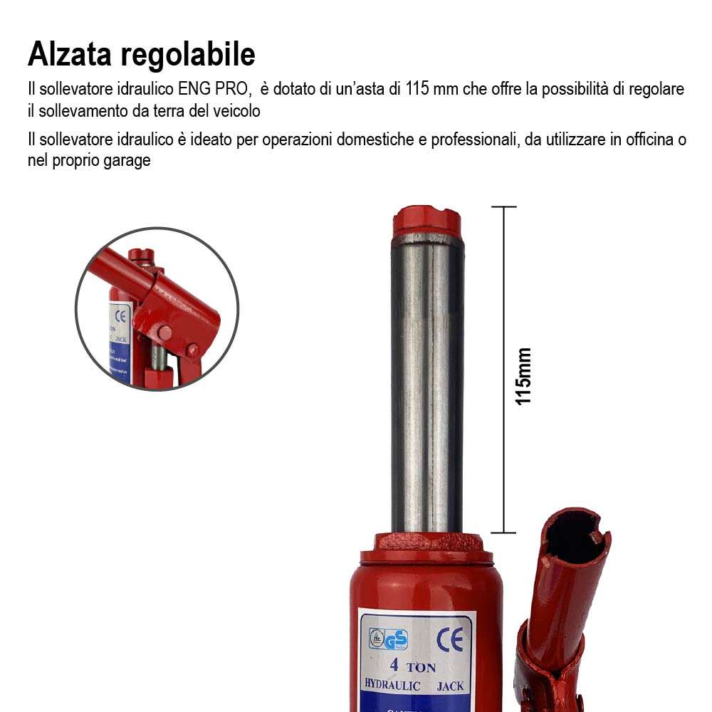 Cric auto sollevatore idraulico martinetto a bottiglia 4 t - ENG PRO MA CB 0004