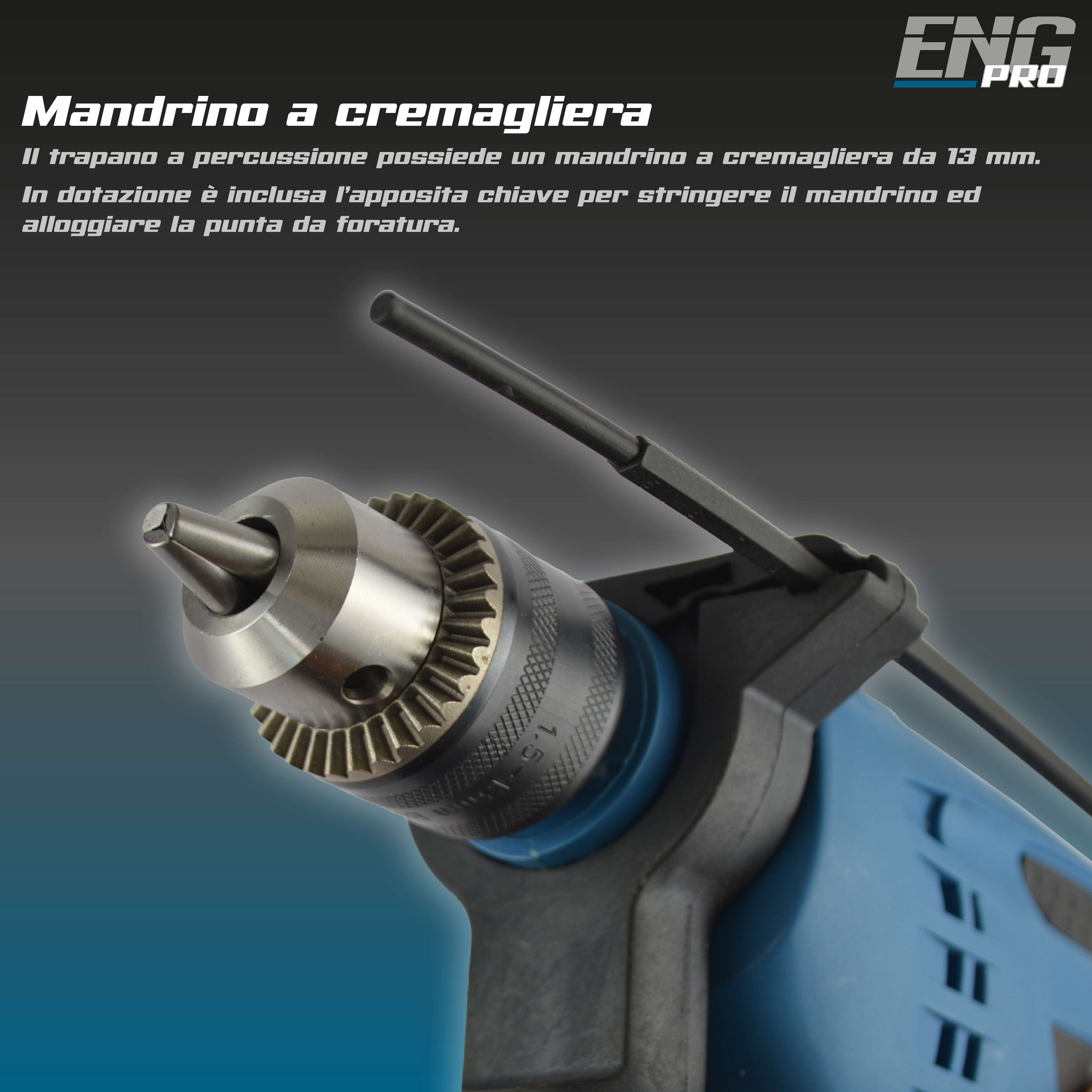 Trapano a percussione con funzione di foratura 650W 13mm - ENG PRO UM ET TP13