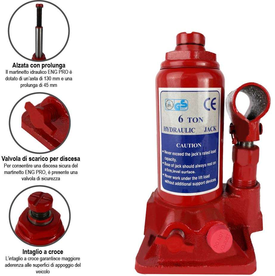 Cric auto sollevatore idraulico martinetto a bottiglia 6 t - ENG PRO MA CB 0006