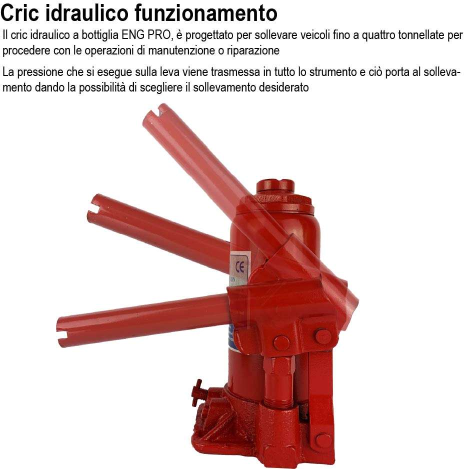 Cric auto sollevatore idraulico martinetto a bottiglia 4 t - ENG PRO MA CB 0004