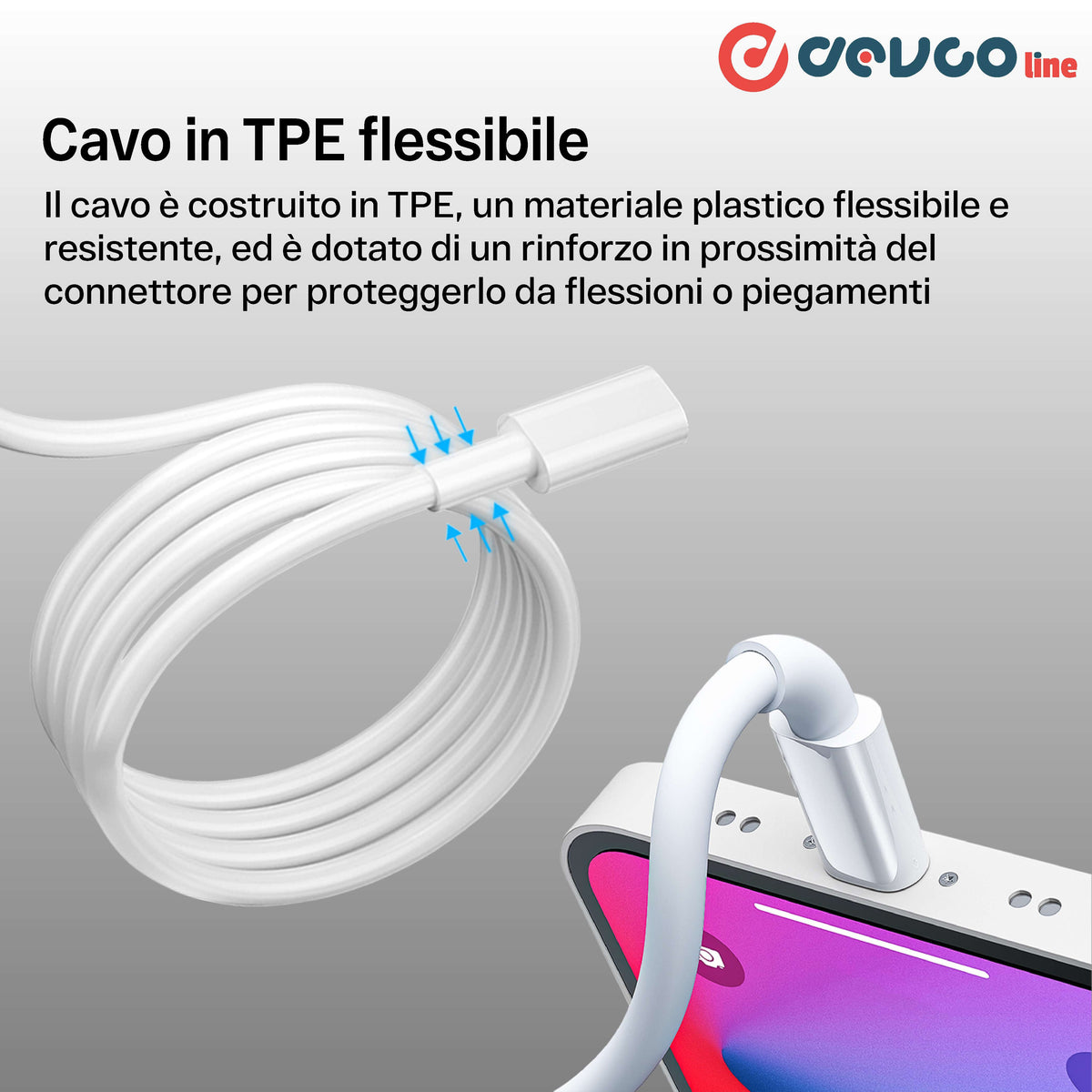 Cavo USB connettore compatibile con iPhone e USB-C 2 metri DEVCOline AT CR IPC2