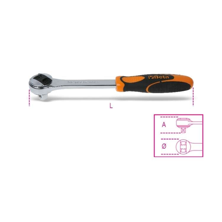Cricchetto reversibile con attacco quadro maschio 1/2", cromato, L.275mm - Beta 920/55