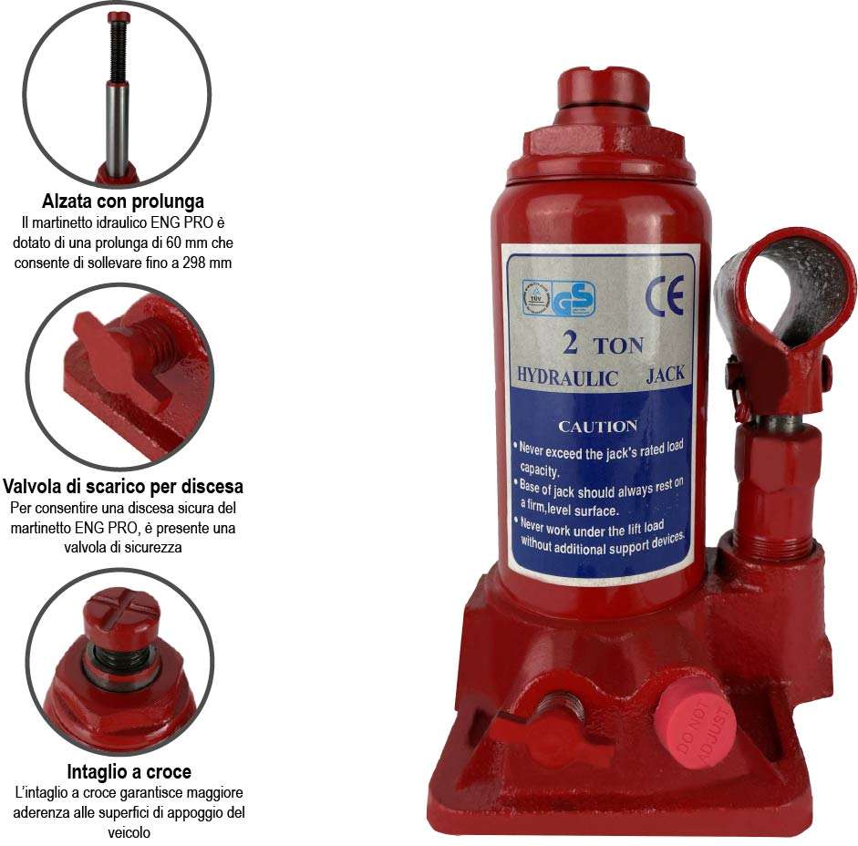 Cric auto sollevatore idraulico martinetto a bottiglia 2 t - ENG PRO MA CB 0002