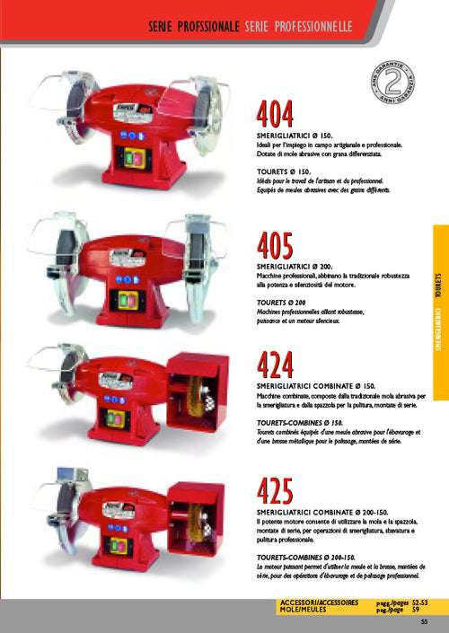 Femi 404 smerigliatrice doppia mola da banco diametro 150mm motore monofase 370W