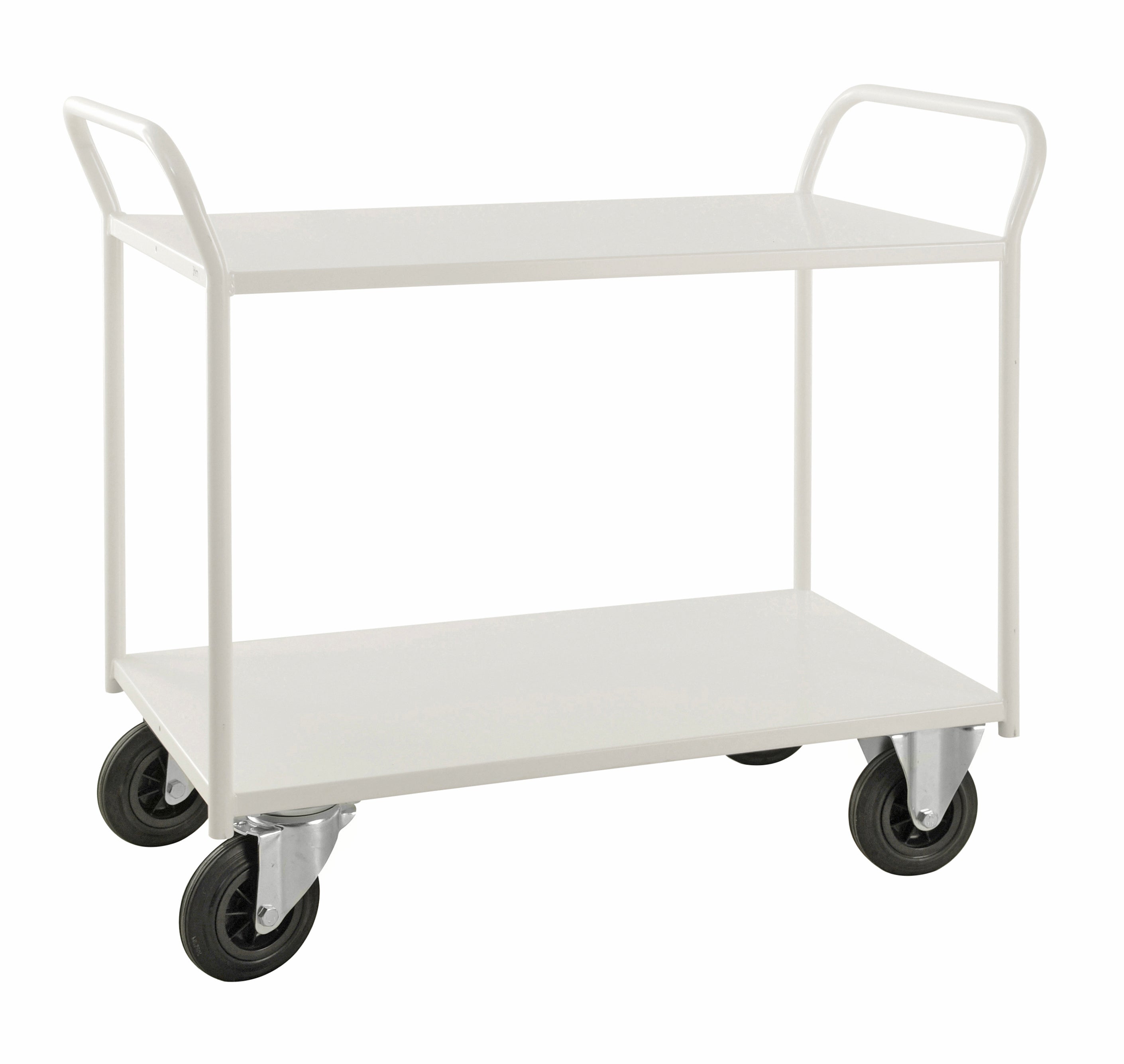 Carrello robusto in lamiera 2 ripiani Bianco con freno - KM4126B Kongamek