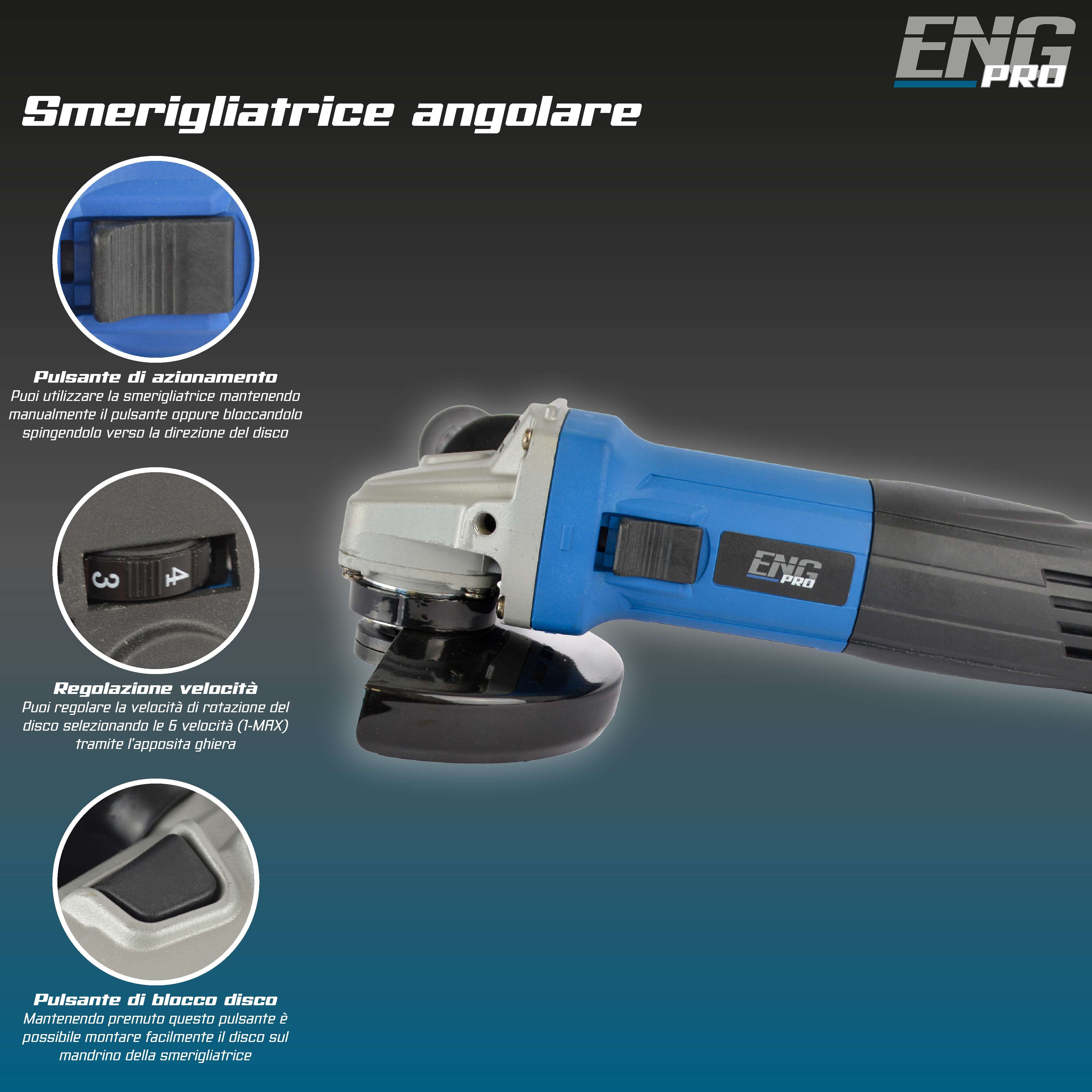 Smerigliatrice 125mm 800W 1000 rpm, cavo 2m - ENG PRO UM ET SA12