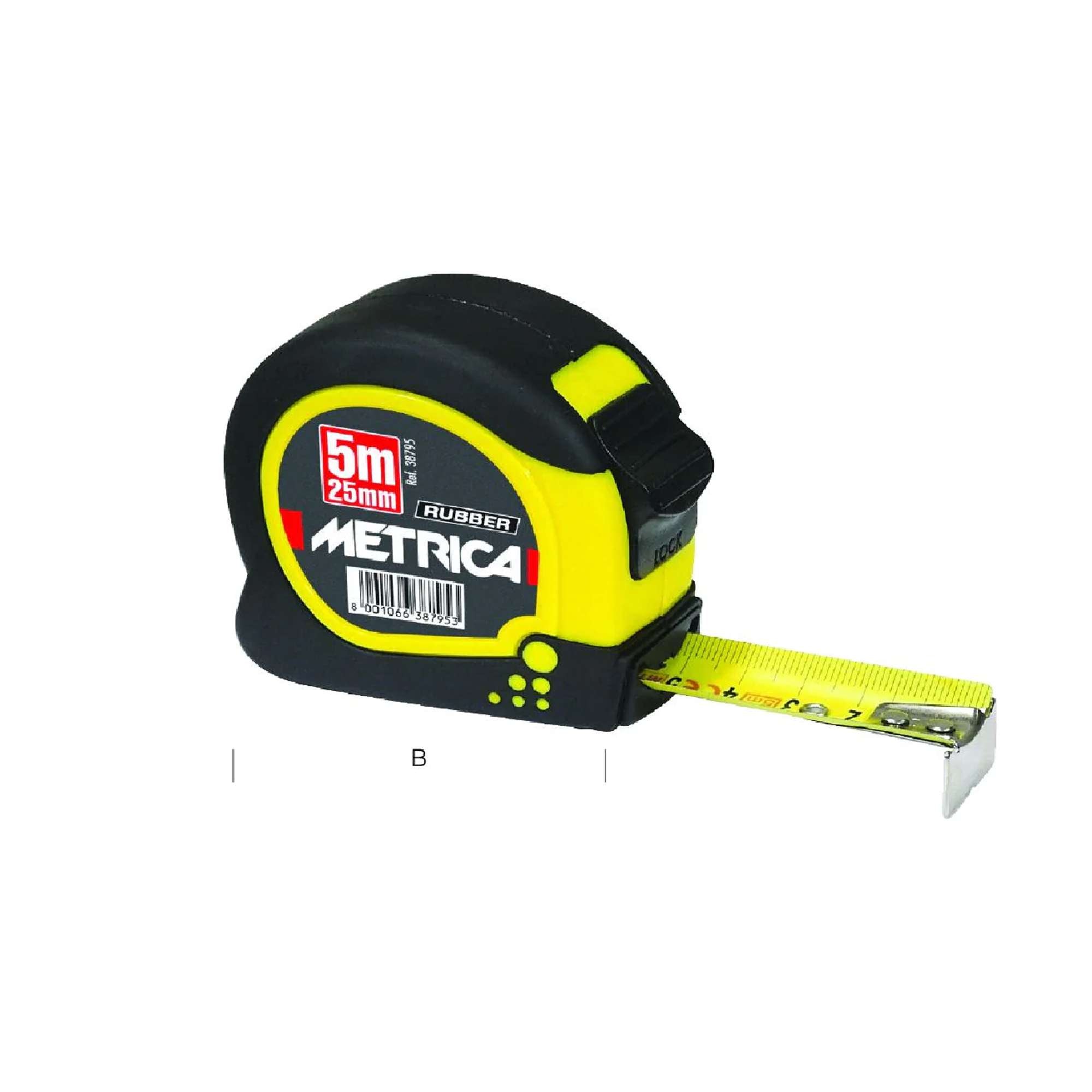 Flessometro gommato touch 10M x 25mm con clip - 38800 Metrica