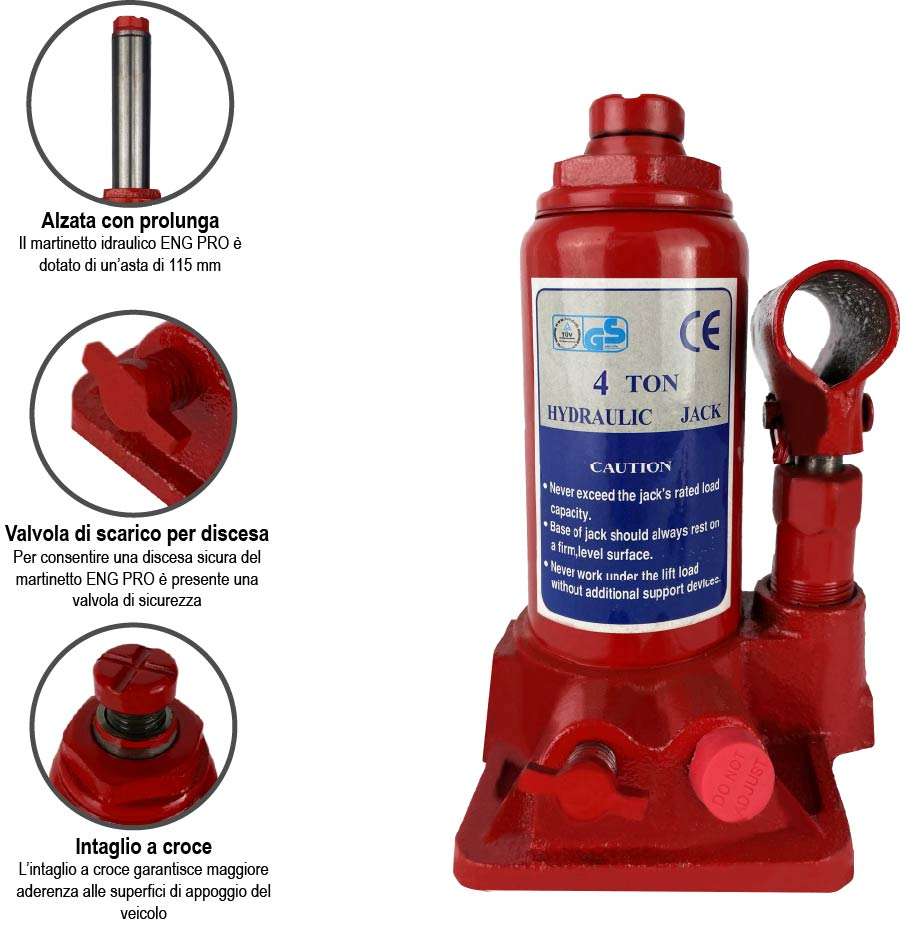 Cric auto sollevatore idraulico martinetto a bottiglia 4 t - ENG PRO MA CB 0004