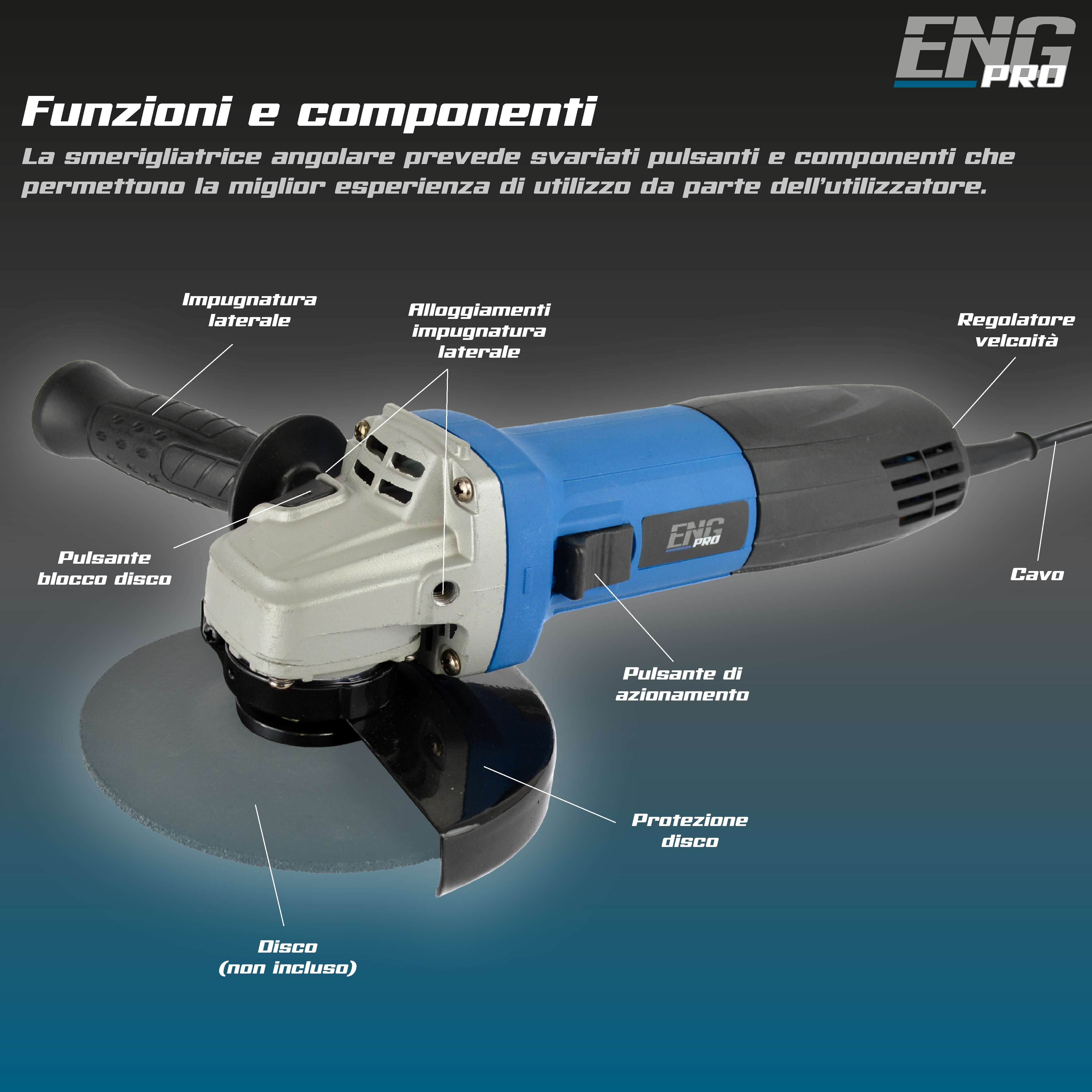 Smerigliatrice 125mm 800W 1000 rpm, cavo 2m - ENG PRO UM ET SA12