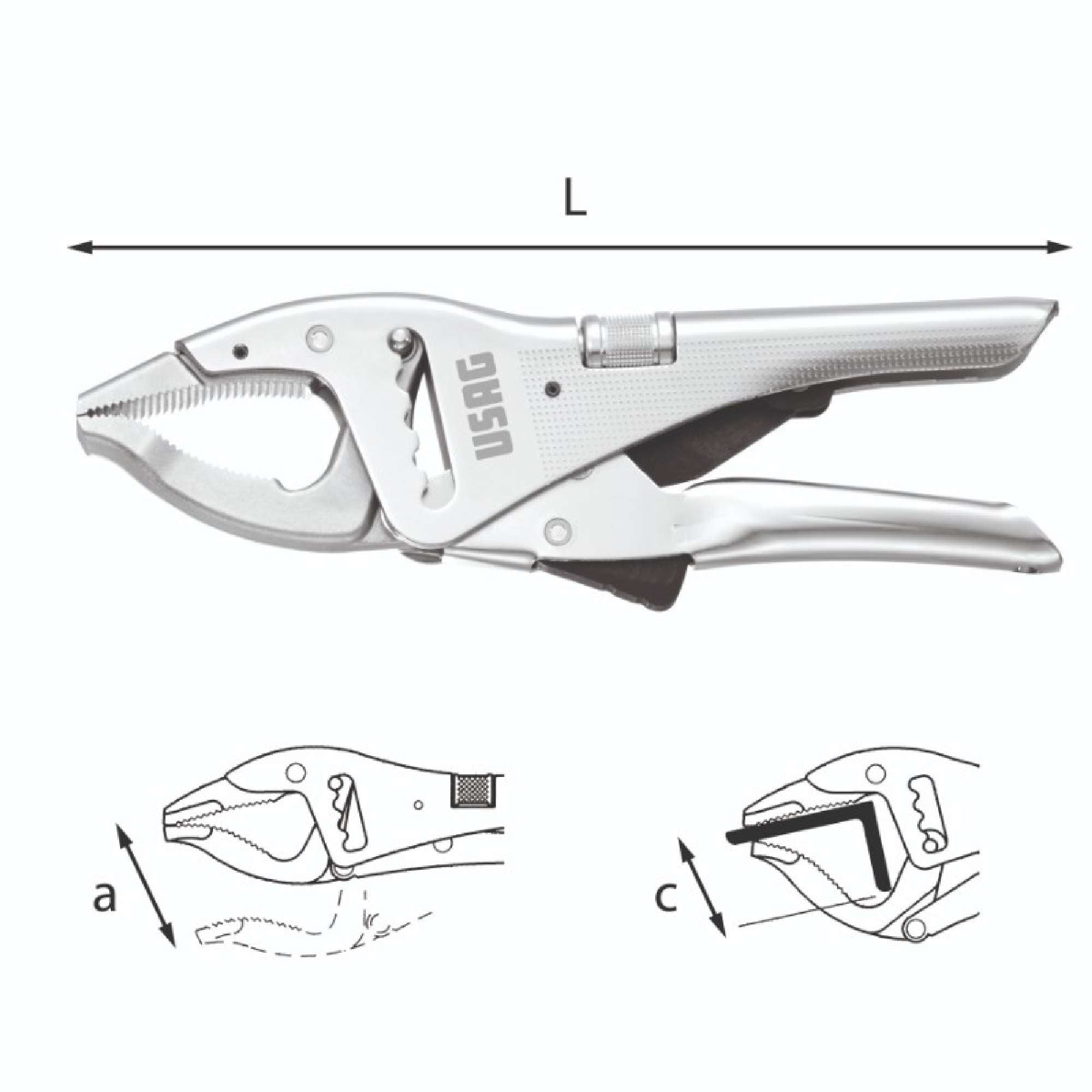 Pinza regolabile autobloccante a cremagliera con ganasce lunghe 250mm - Usag 135 B U01350510