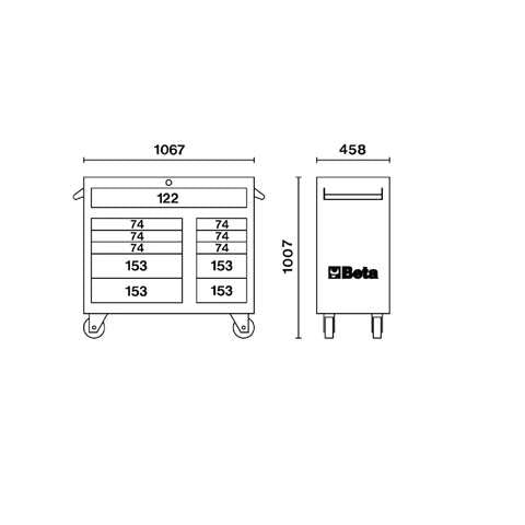 Cassettiera porta attrezzi con 11 cassetti rossa capacità carico 1200Kg Beta