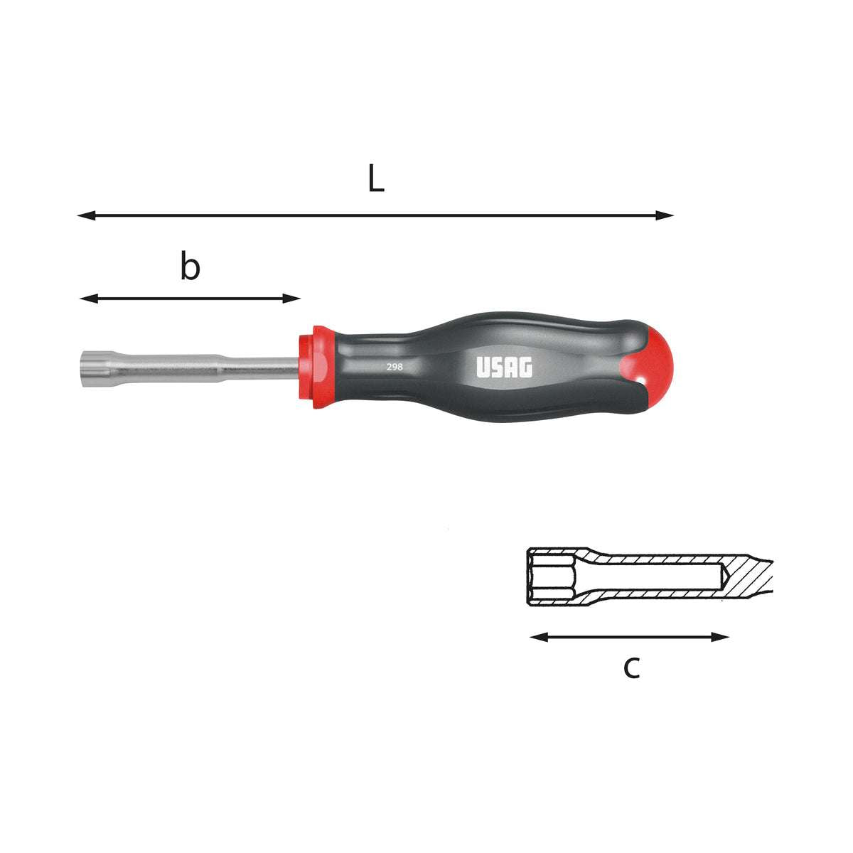 Chiave a bussola esagonale 13mm ad impugnatura corta M4 L198 - Usag 298