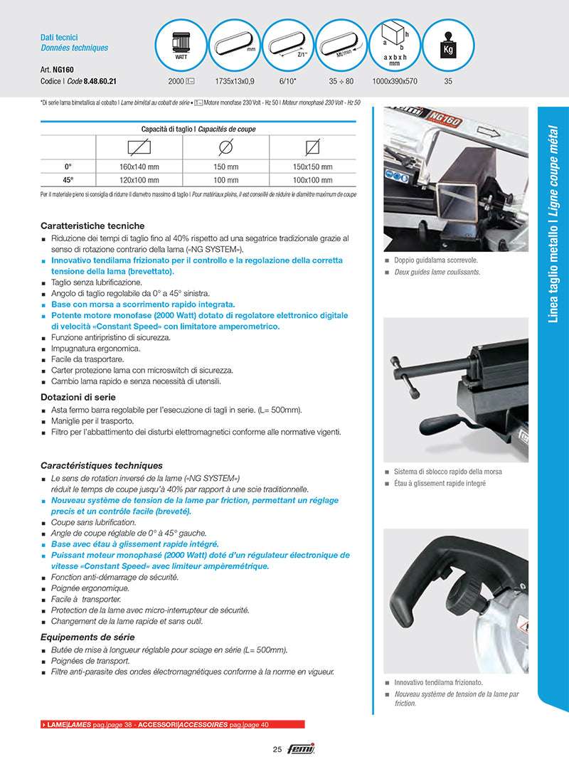 Femi NG160 segatrice elettronica a nastro per metallo 2000W professionale