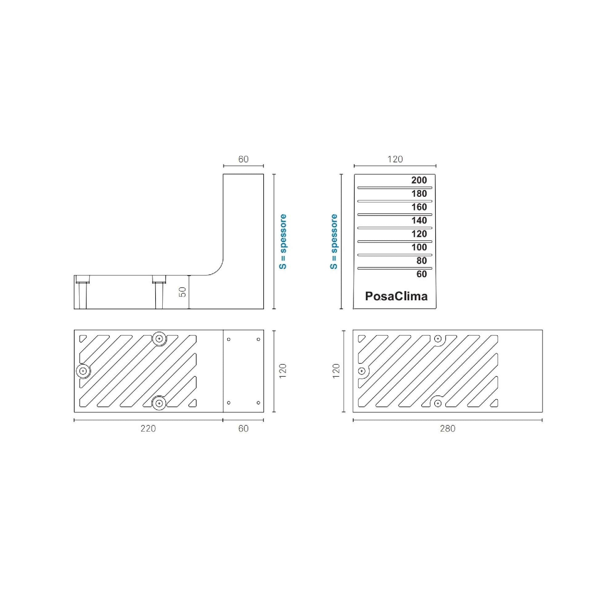 Staffa di montaggio Schermofix H.140mm per schermi oscuranti - Posaclima KLSCHERMO14P16