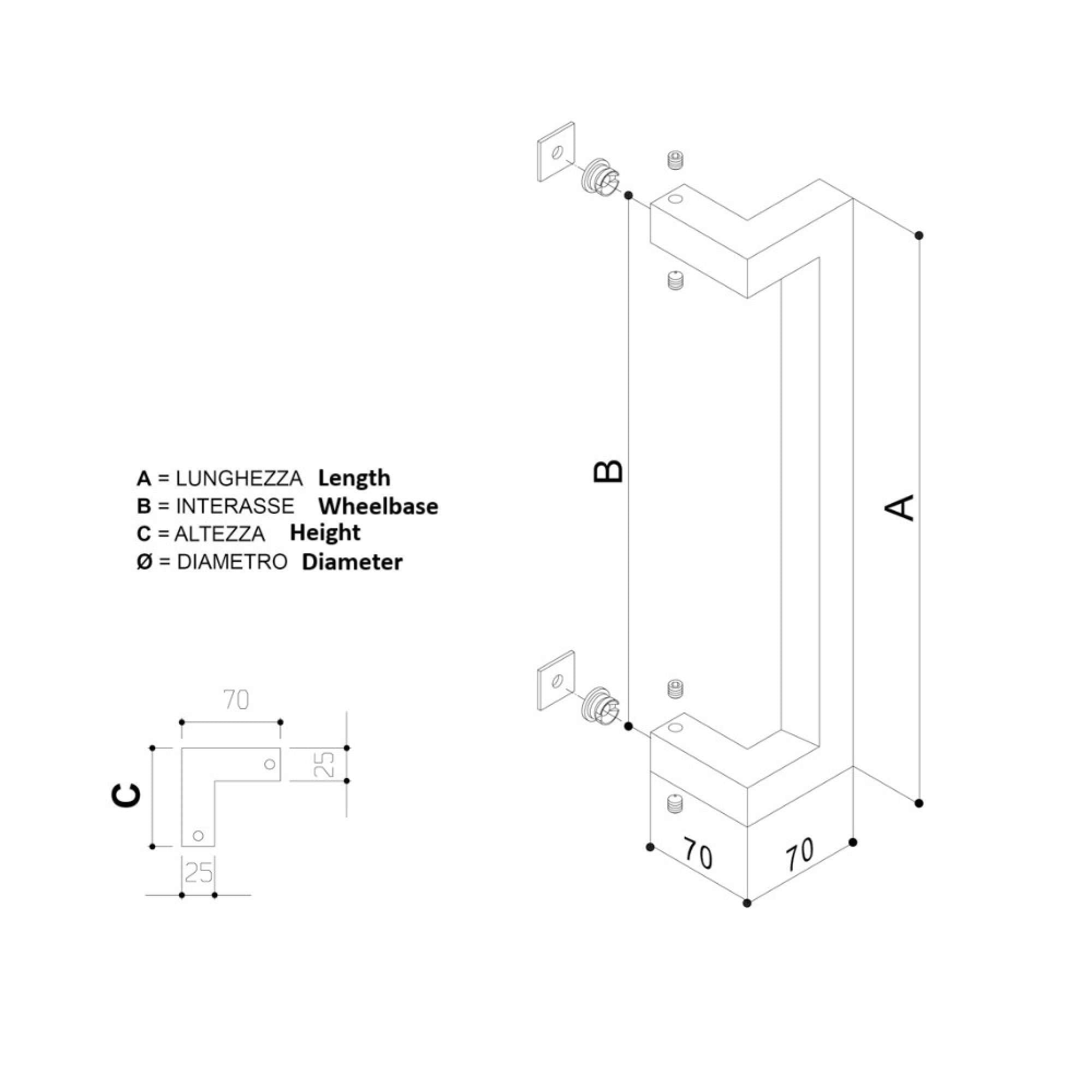 Maniglione NevadaQ Inox AISI 304 F60 satinato - FIMET MANIGLIE 838Q.25.375.350.60