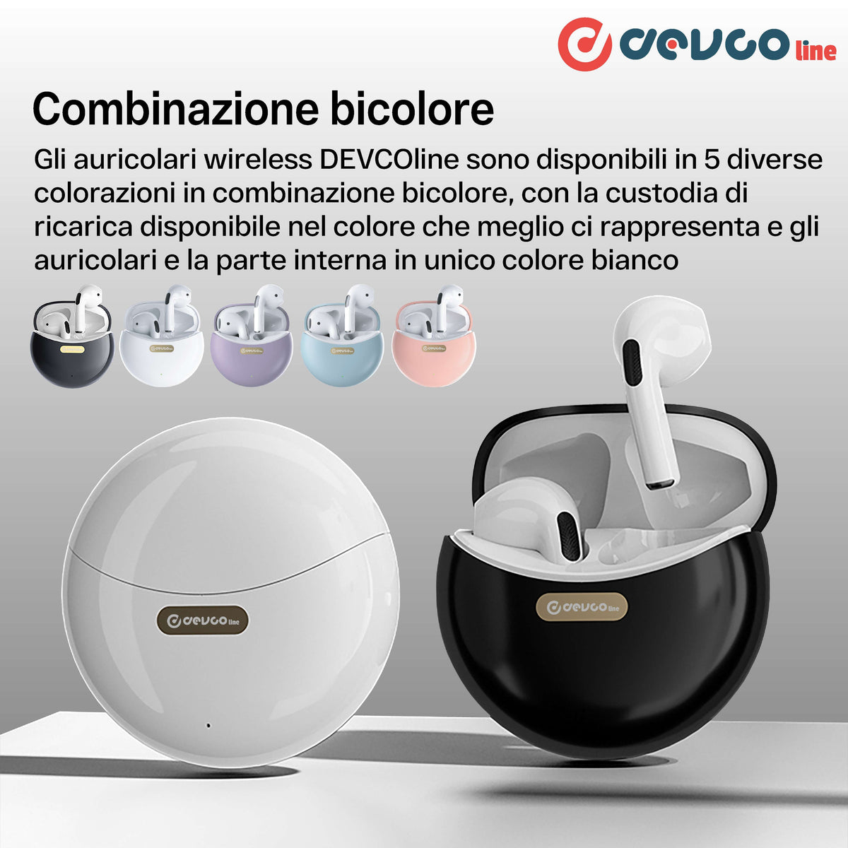 Auricolari Bluetooth 5.1 Wireless Colorati - DEVCOline - AT AU TWS